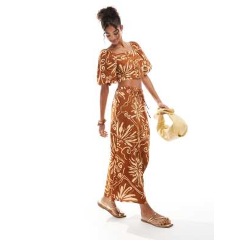 Wednesday’s Girl tile floral midaxi skirt in brown – part of a set