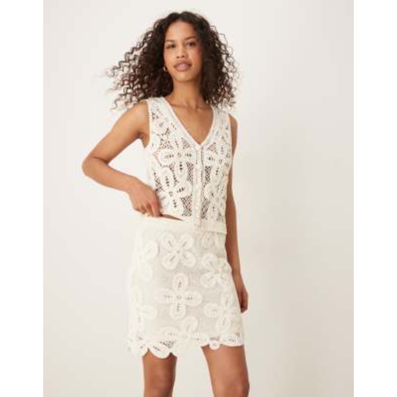 YAS premium floral crochet knit mini skirt in cream – part of a set
