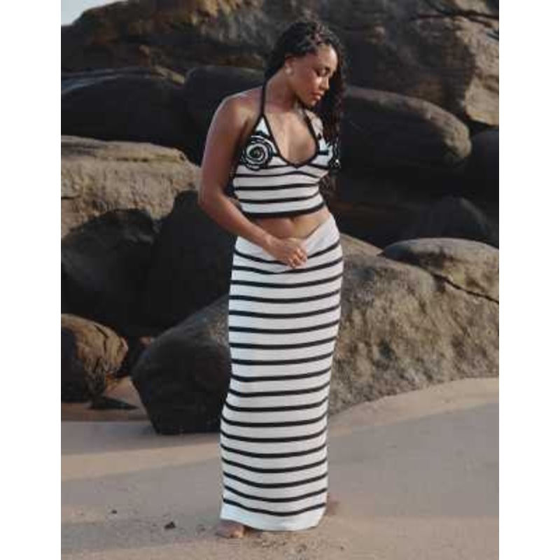 4th & Reckless x Loz Vassallo rico knit striped beach maxi skirt in black and white – part of a set