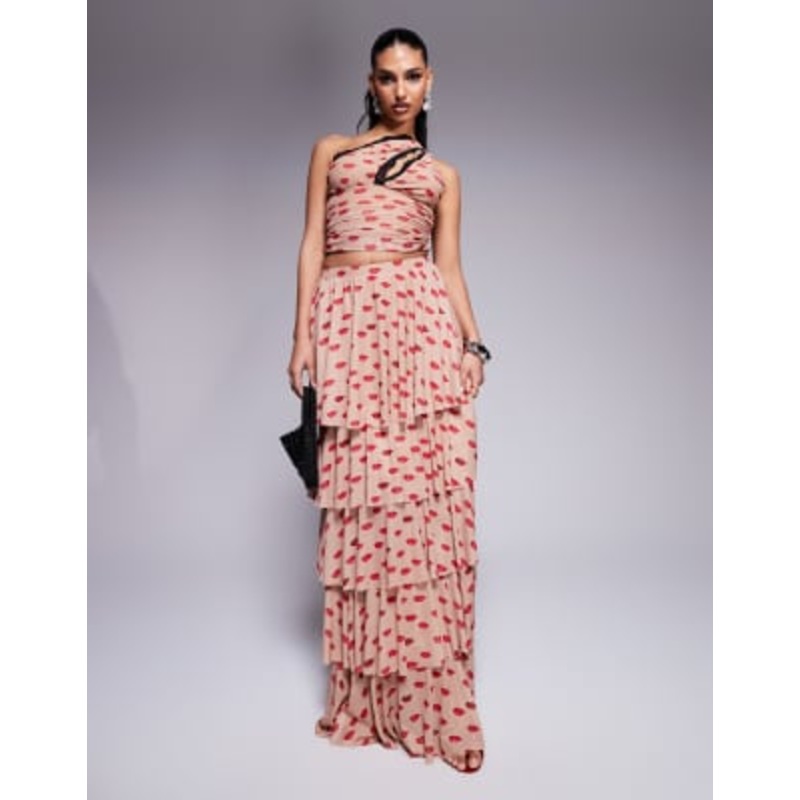 AFRM Jace ruffle maxi skirt in almond kiss print – part of a set