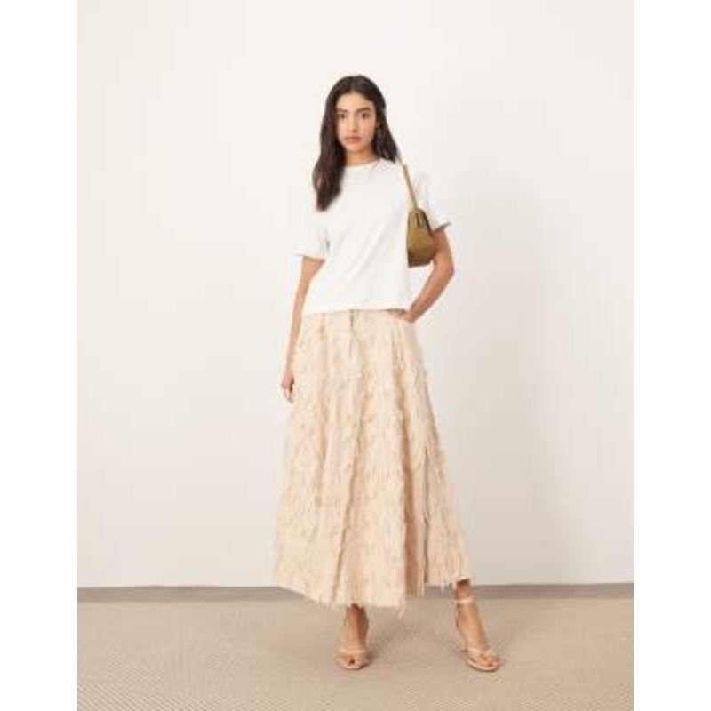 ARRANGE textural floral full midi skirt in ecru