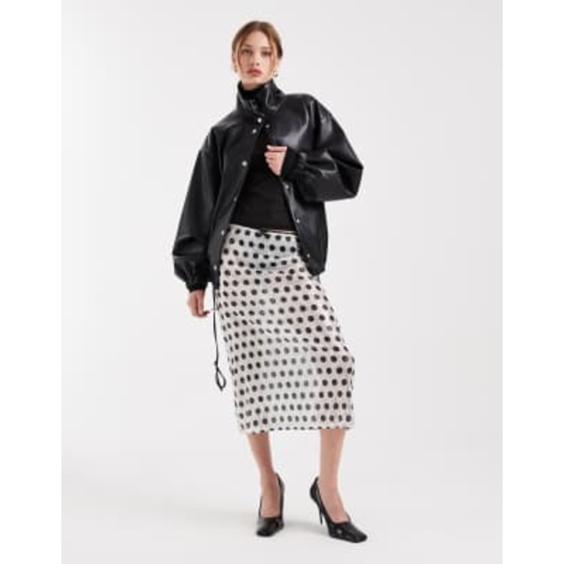 COLLUSION sheer awkward length skirt in polka-dot sequins