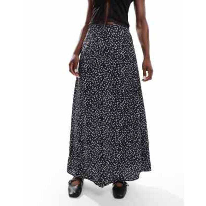 Daisy Street button down maxi skirt in black ditsy floral