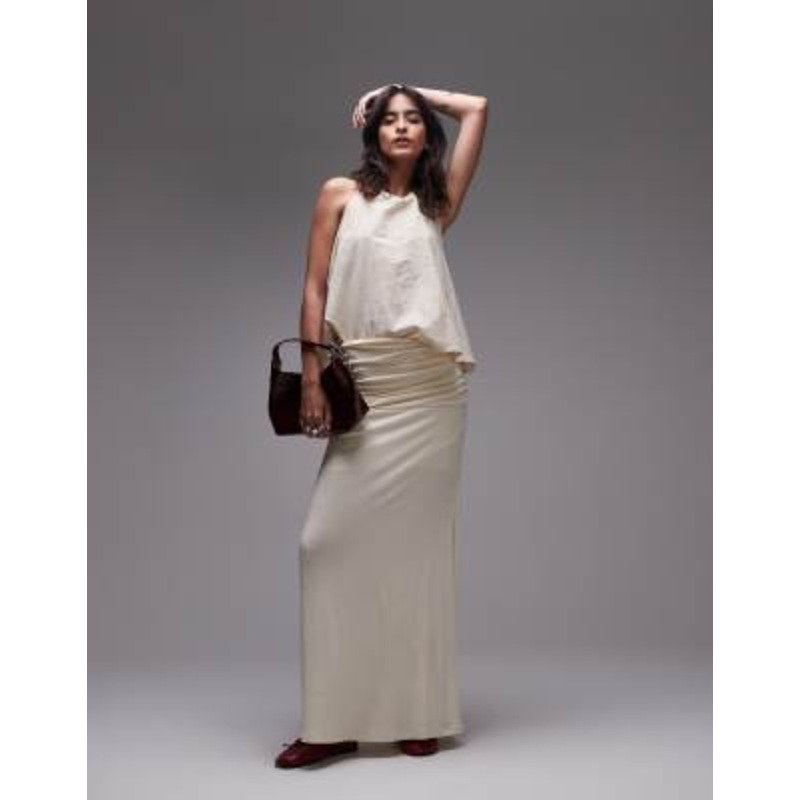 Topshop ruched waist maxi skirt in ecru