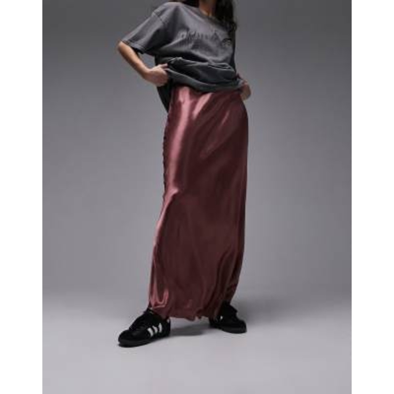 Topshop satin bias maxi skirt in plum purple