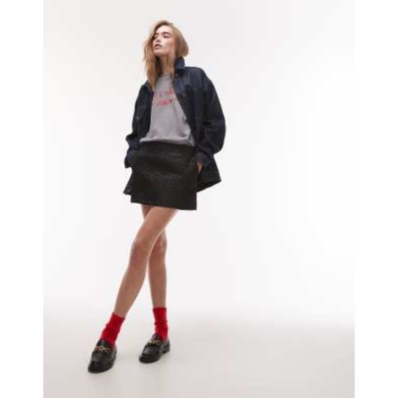 Topshop textured jacquard mini skirt in black