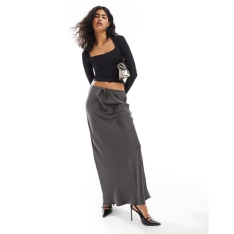 VERO MODA AWARE satin maxi skirt in dark gray