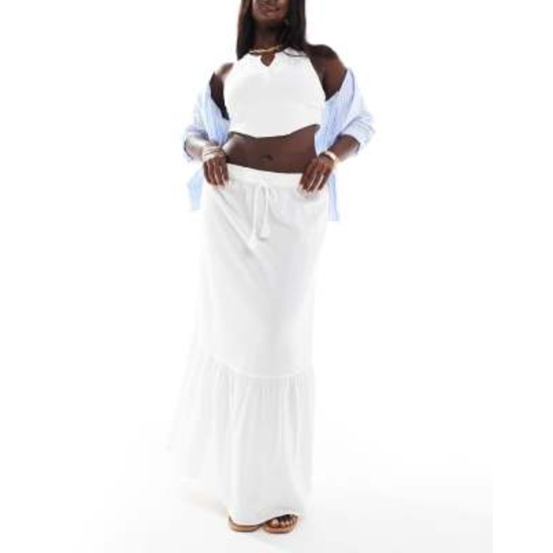 Vero Moda Curve boho maxi skirt in white