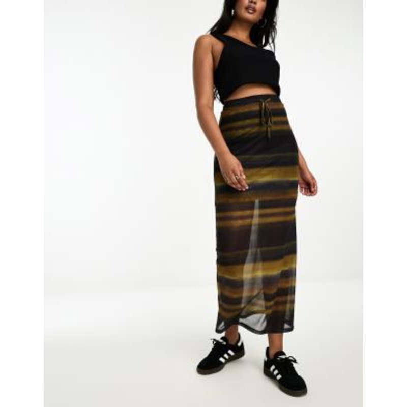 Vero Moda longline mesh maxi skirt in blurred stripes