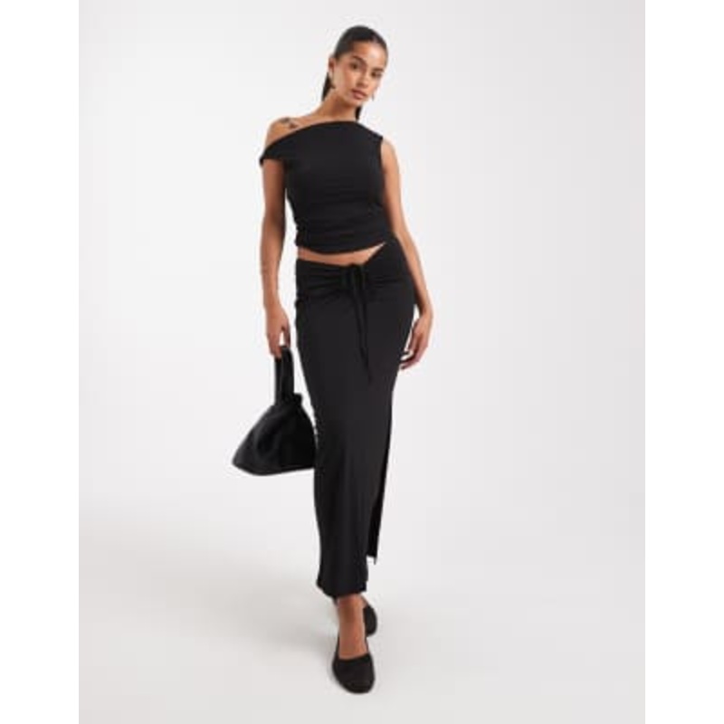 Vero Moda slinky ruched front maxi skirt in black – part of a set