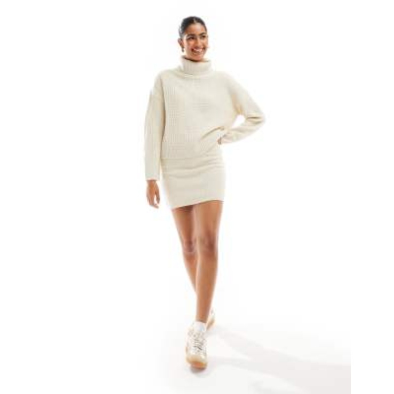 Vero Moda waffle texture roll neck sweater and mini skirt in cream