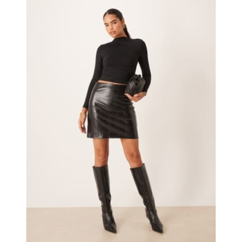VILA faux snake skin mini skirt in black
