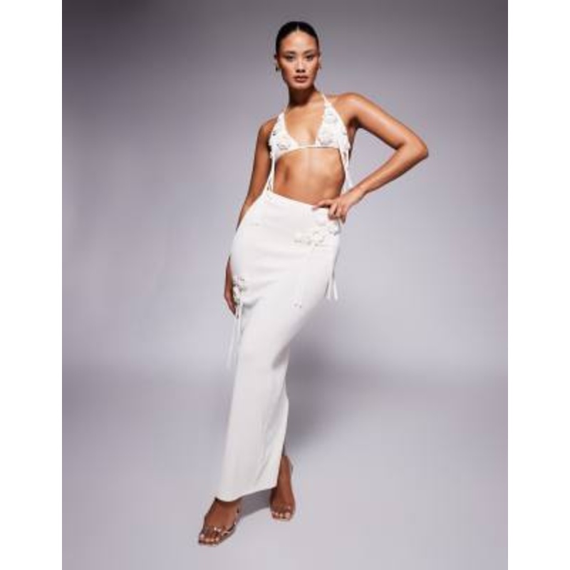 Wanderdoll Delilah knitted corsage detail maxi skirt in vanilla – part of a set