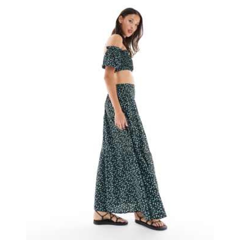 Wednesday’s Girl ditsy floral tiered maxi skirt in black – part of a set