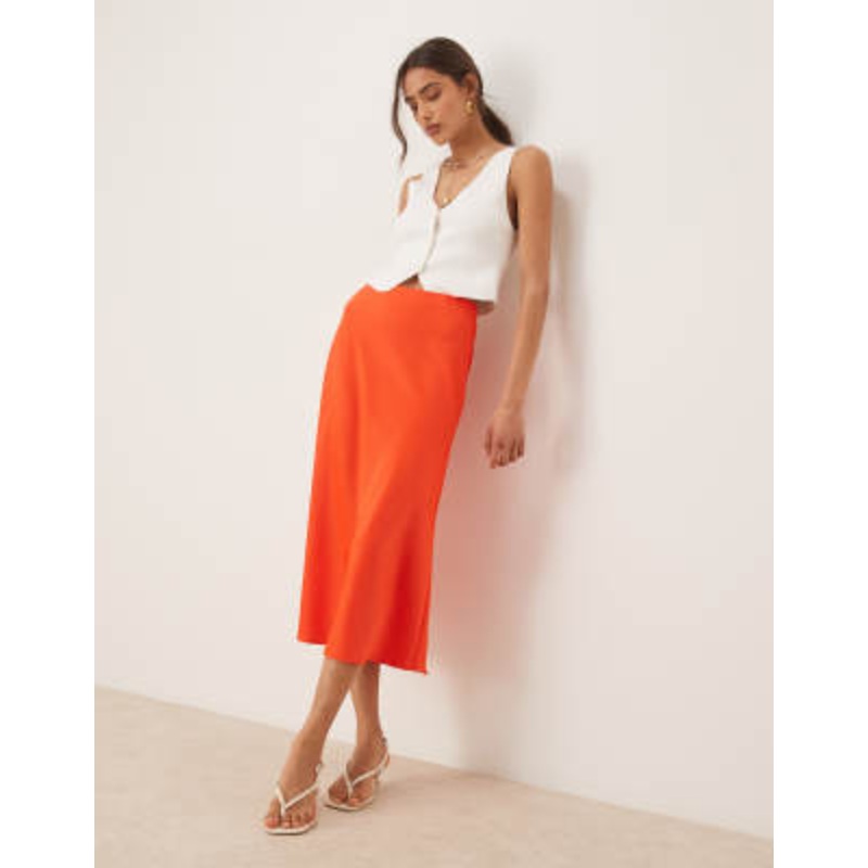 YAS satin midi skirt in cherry tomato