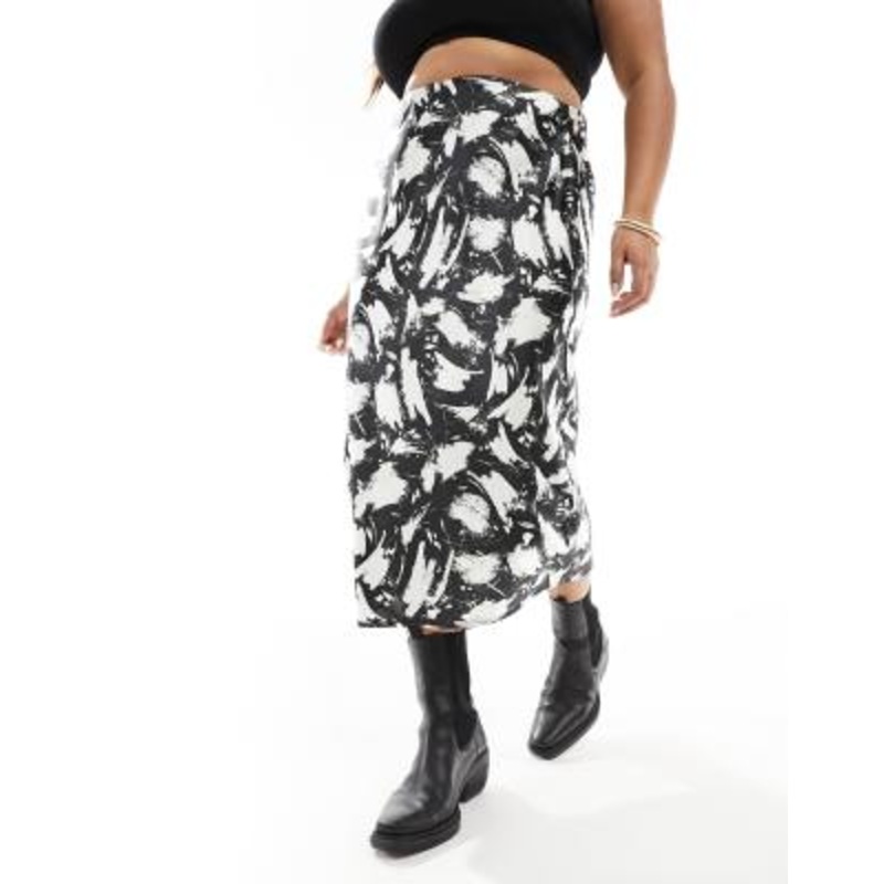 Yours bias cut midi skirt in abstract print
