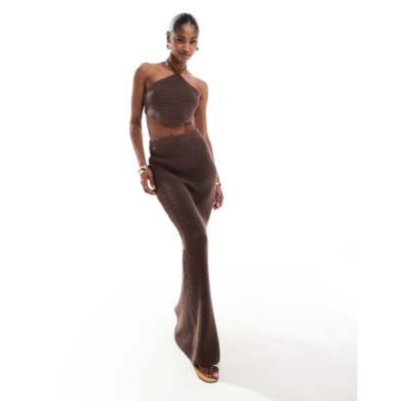 4th & Reckless knitted high waisted maxi beach skirt in chocolate brown – part of a set