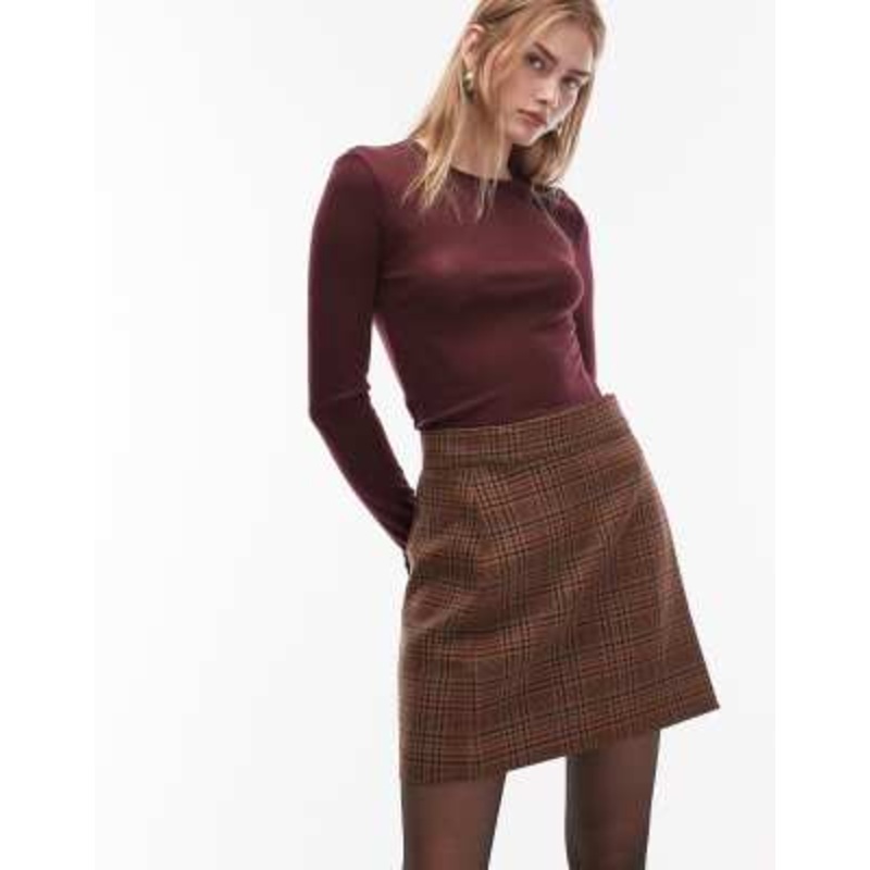 ARKET wool mini skirt in brown check