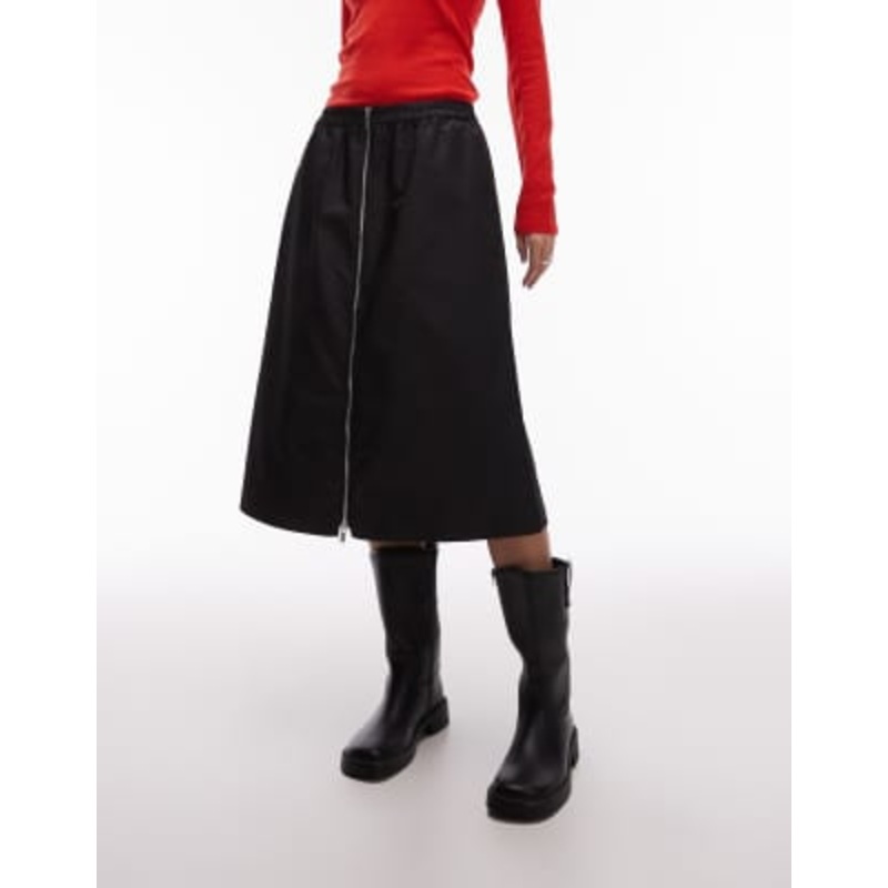 ARKET zip up midi skirt in black