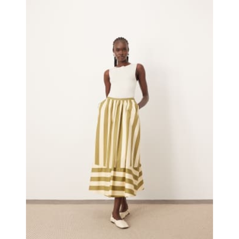 ARRANGE structured full skirt in olive stripe