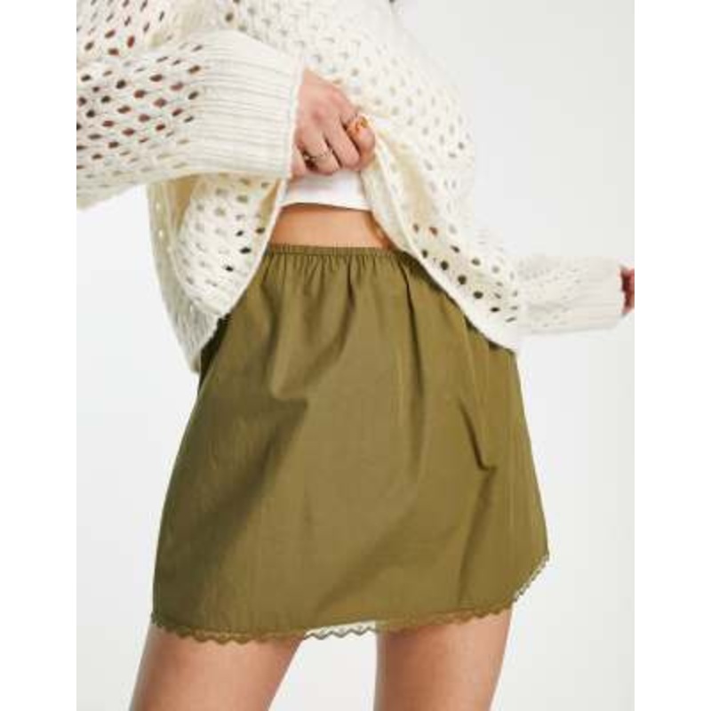 COLLUSION lace trim festival mini skirt in khaki