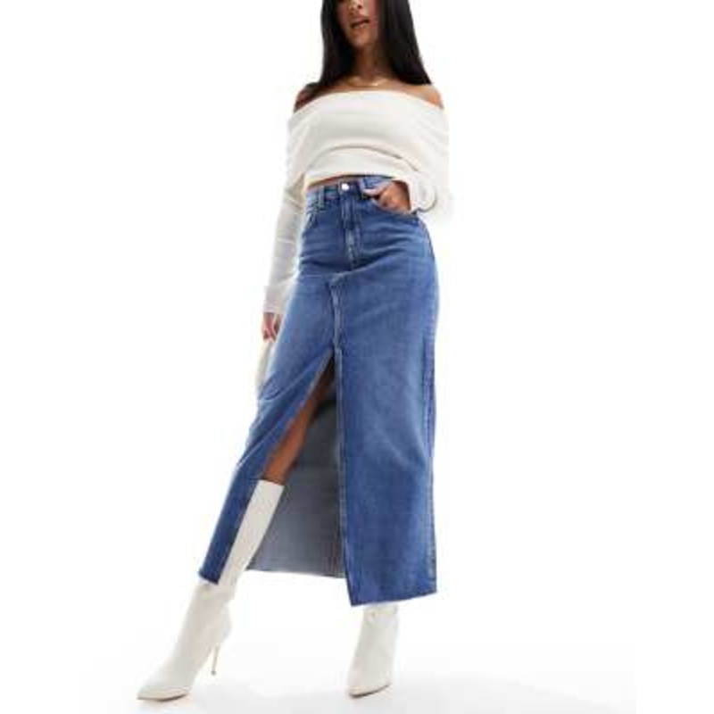 & Other Stories denim midaxi skirt with split in mid blue  exclusive