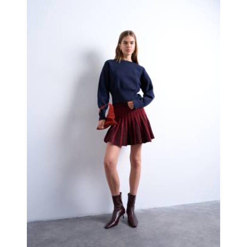 Topshop knit ribbed mini skirt in burgundy – part of a set