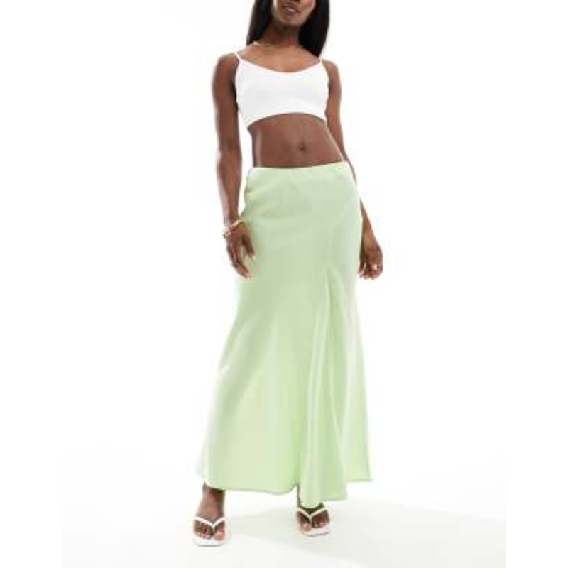 Vero Moda seam detail fluid maxi skirt in lime green