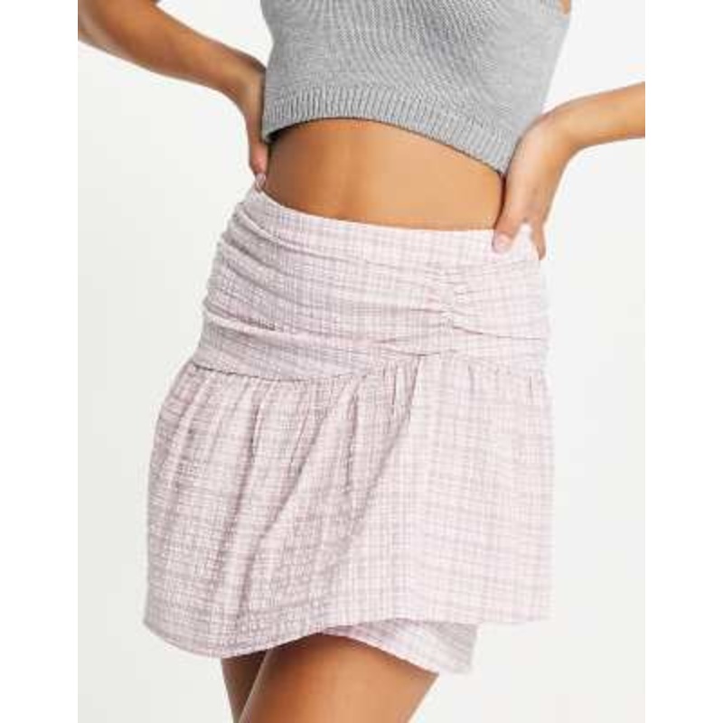 Vila cheesecloth skirt with ruffle hem in pink check