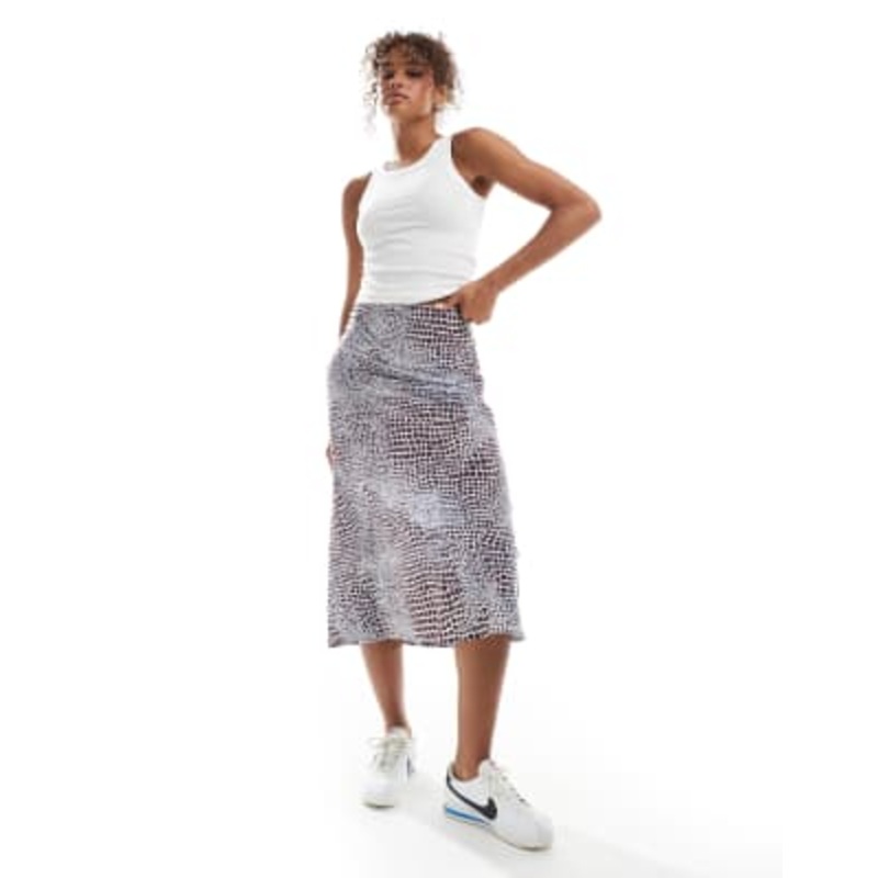 Wednesday’s Girl snake print bias cut midaxi skirt in light blue