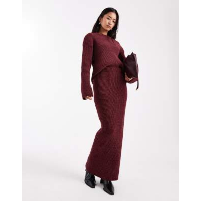 4th & Reckless soft rib knit maxi skirt in burgundy – part of a set