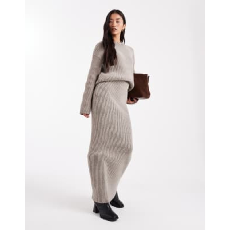 4th & Reckless soft rib knit maxi skirt in oat – part of a set