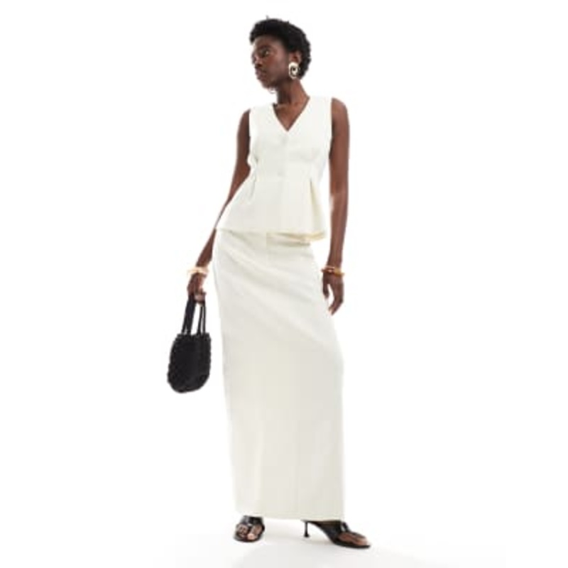 4th & Reckless tailored seam detail maxi skirt in cream – part of a set