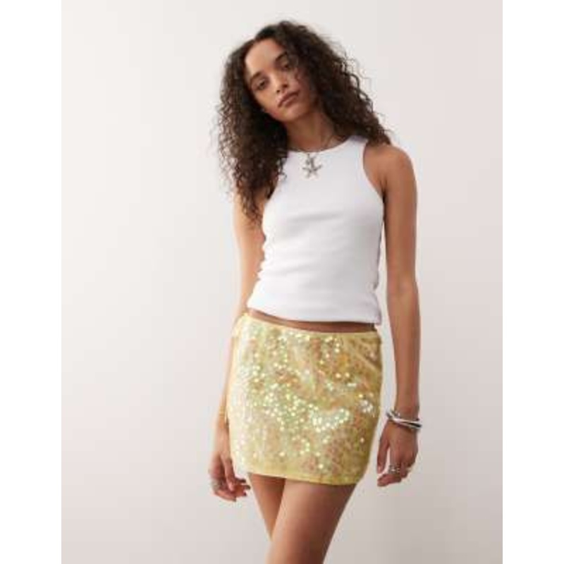 COLLUSION sequin mini skirt in yellow