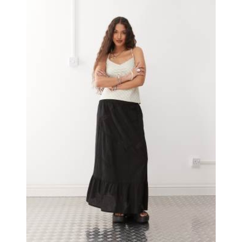 COLLUSION western embroidery maxi skirt in black