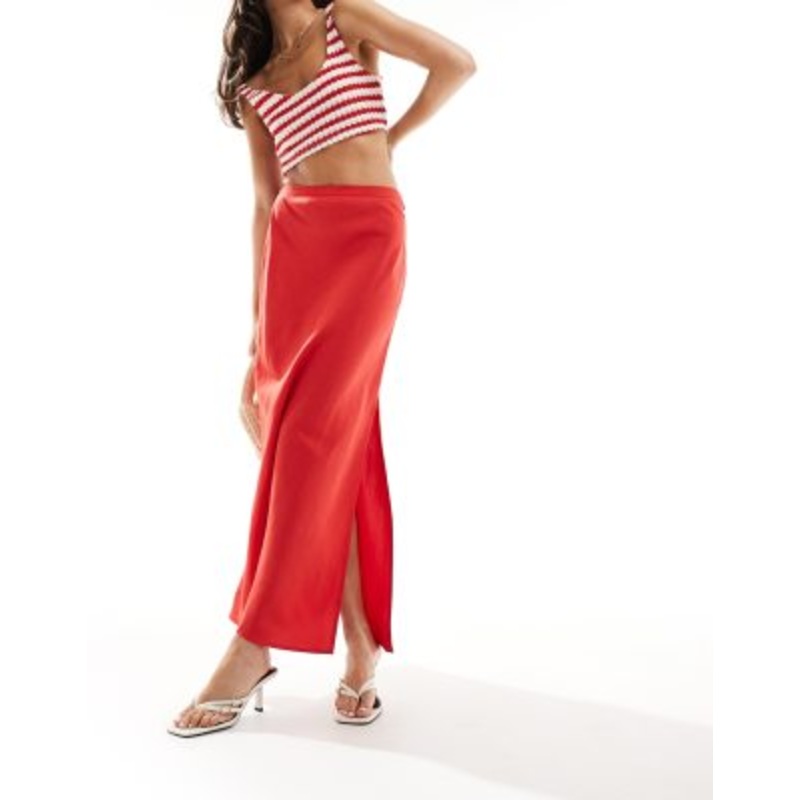 & Other Stories linen blend maxi skirt in red