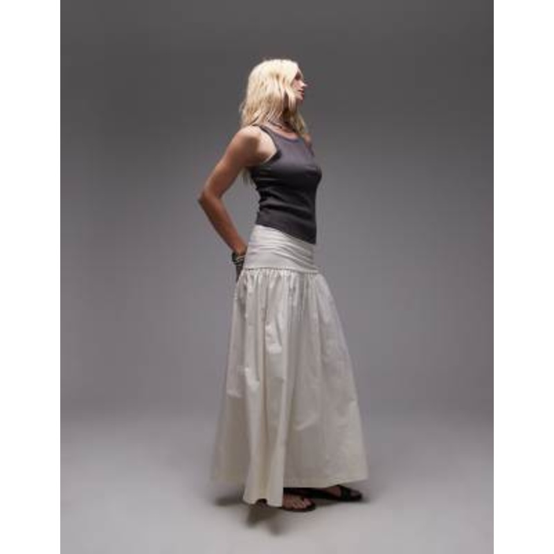 Topshop poplin mix maxi skirt in ecru