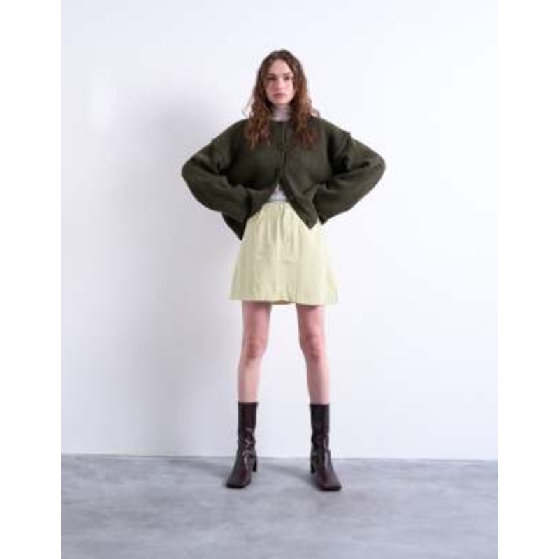 Topshop super soft cupro mini skirt in olive