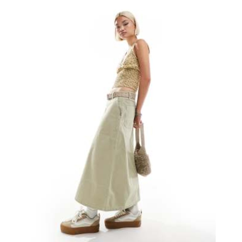 Vans Codey long flared utlity skirt in light tan