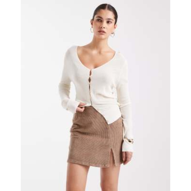 Vero Moda corduroy notch front mini skirt in mink