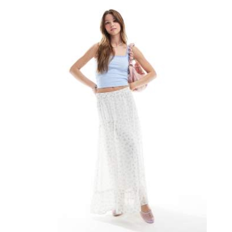 Vero Moda Smilla tiered mini skirt in blue delicate floral