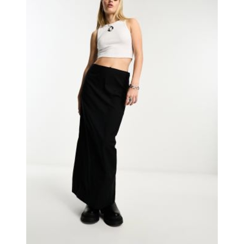Weekday Grace maxi skirt with back split in black
