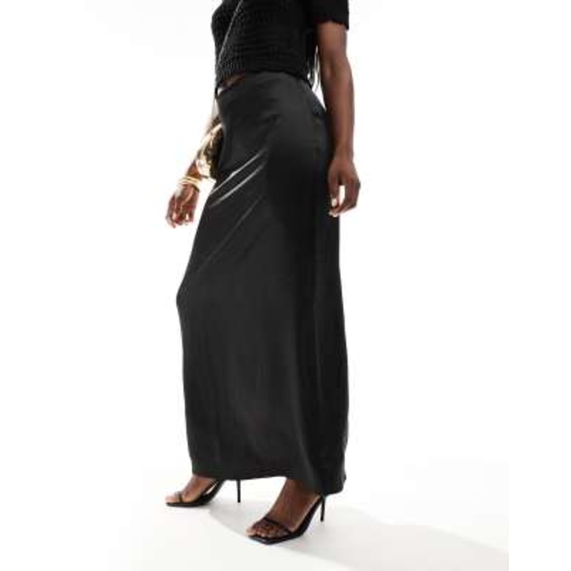 4th & Reckless satin back slit maxi skirt in black