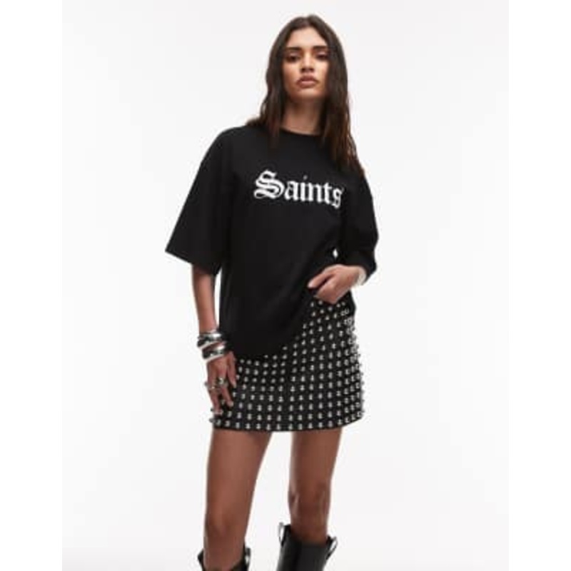 AllSaints ottie quilt studded skirt in black