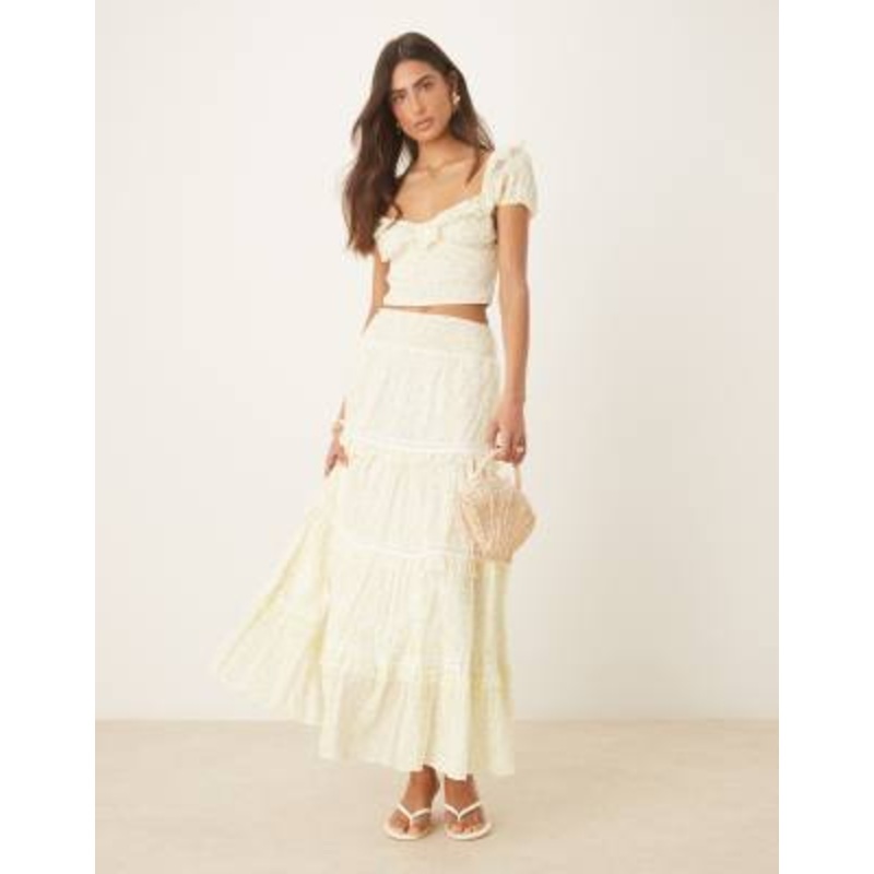 Amy Jane London Adeline tiered maxi skirt in lemon ditsy – part of a set