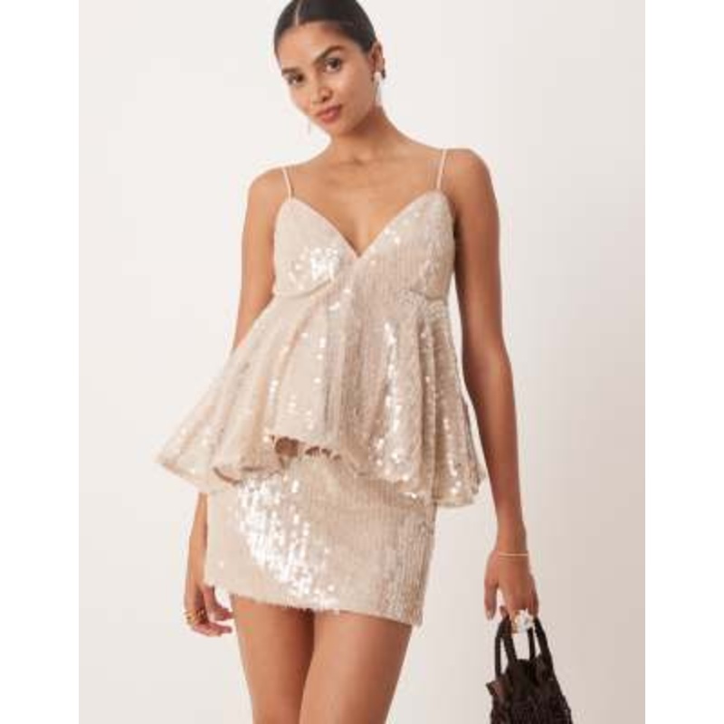 Amy Lynn mini skirt in taupe sequin – part of a set