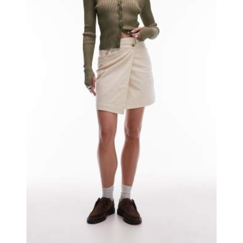 ARKET corduroy wrap mini skirt in light beige