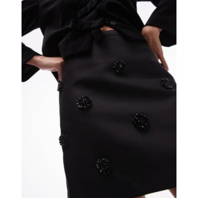 ARKET satin mini skirt with deco beading embellishment in black