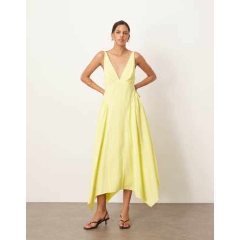 ARRANGE cross back detail midi dress with full skirt in yellow