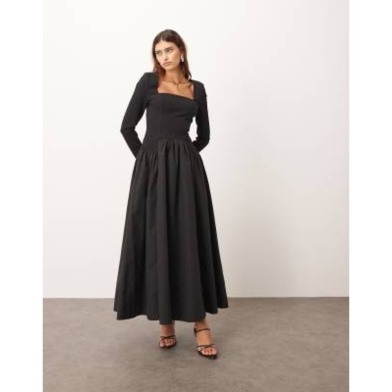ARRANGE hybrid square neck maxi dress with full skirt in black
